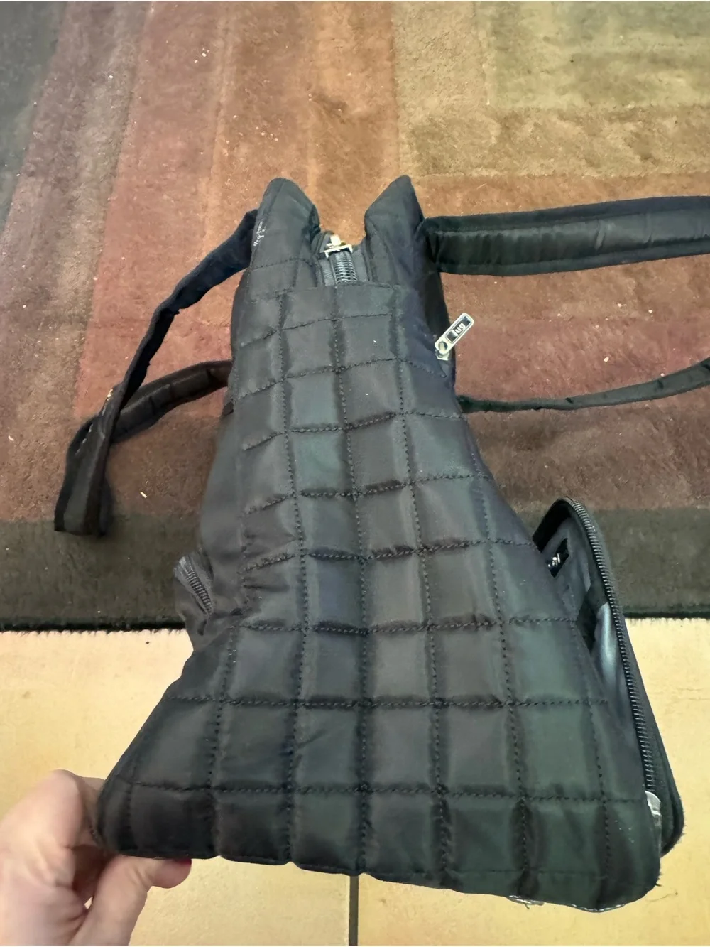 lug Black Quilted Duffel Tote Bag with lots of Pockets